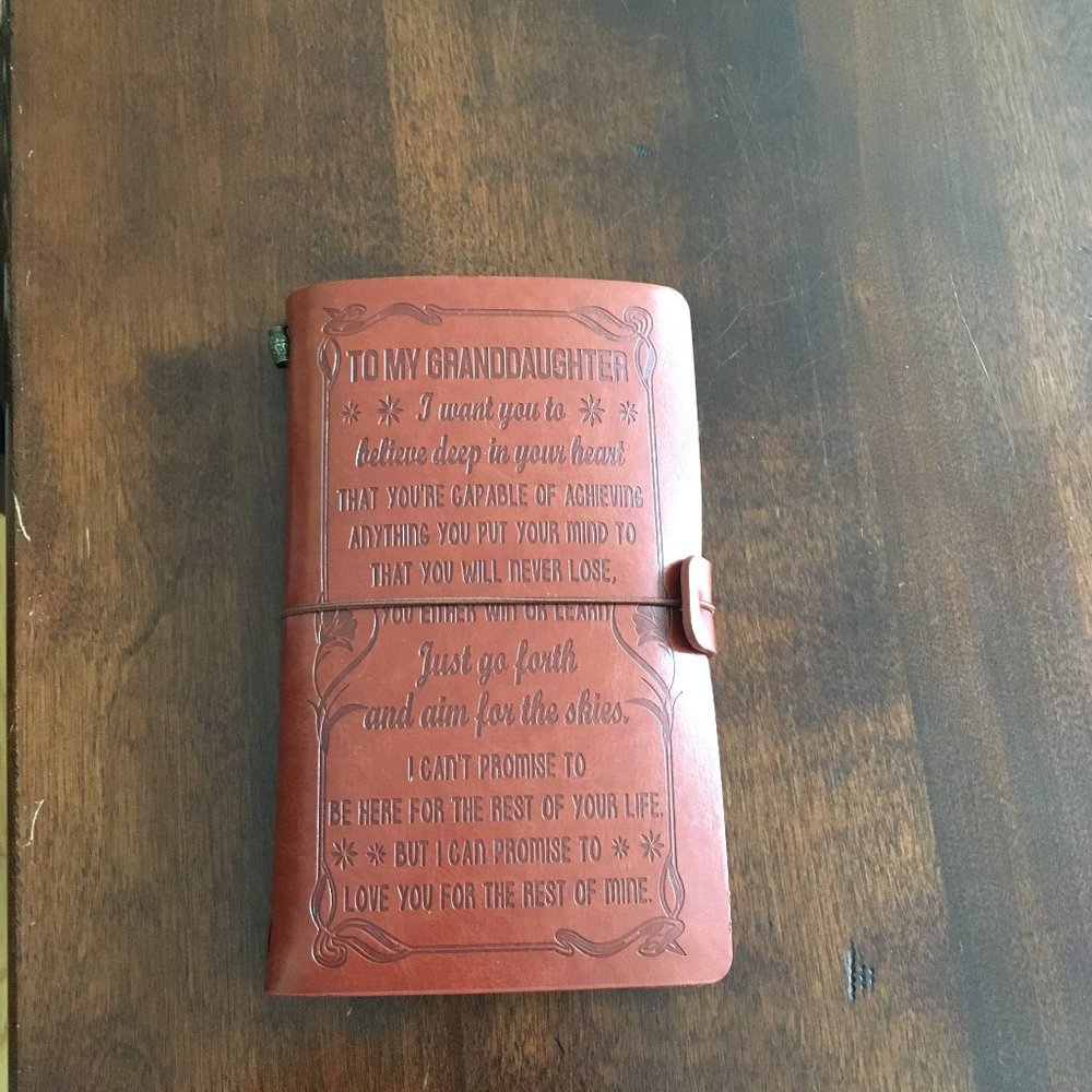 TO MY GRANDDAUGHTER Faux Leather Notebook Brown Embossed Strap Organizer